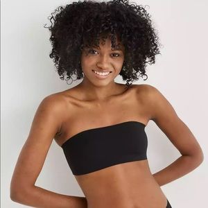 Aerie Black Real Free Bandeau Strapless Removable Padded Stay On Bralette